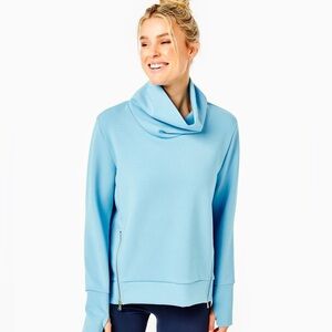 NEW ADDISON BAY Cowlneck Polished Double Knit Zip Pullover Beverly Blue XS